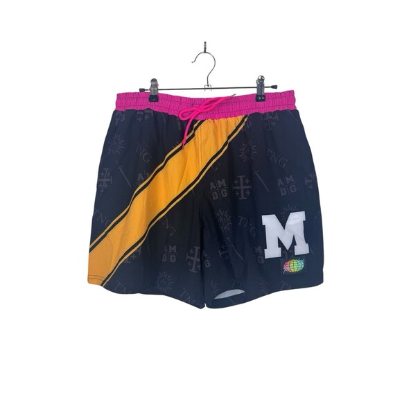 SLUNKS Men’s Shorts Athletic Beach Volleyball Size XL Pink Yellow Black - Picture 1 of 13